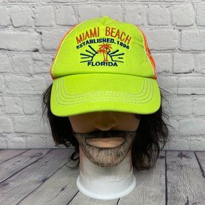 Miami Beach Trucker Hat Mesh Women Cap Snapback Florida Established 1896 Neon